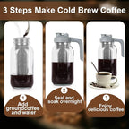 Cold Brew Coffee Maker Pitcher,64 Oz Heavy Duty Glass Mason Jar Pitcher with V-shaped Pour Spout Handle Lid,Stainless Steel Filter for Iced Coffee,Iced tea,Fruit Drinks,lemonade - Gray