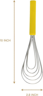 Flat Whisk Silicone Handle Non Slip 10" - 5 Wires Whisk with 10 Heads for Kitchen Cooking by Jell-Cell (Yellow)
