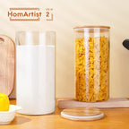 Large Glass Flour and Sugar Containers 180oz x2 [Set of 2], Glass Food Storage Containers with Bamboo Lids, Glass Jar with Airtight Lids for Spaghetti Pasta,Rice,Cereal,Candy,Coffee, Oat