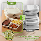 [100% Eco-Friendly] 3 Part Compartment Disposable Food Containers with Lids - Sugarcane Pulp Take Out Boxes, Biodegradable, Compostable, Microwave Safe Lunch Containers - Pack of 50 (Large)