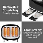 CUSIMAX Toaster 4 Slice, Retro Toaster with Wide Slots for Bagels, Stainless Steel toaster with 6 Toast Settings, Bagel, Cancel, Defrost & Reheat Functions, Dual Independent Control Panels, Black