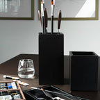 KAIZEN Bamboo Knife Block Without Knives - Perfectly Sized Universal Knife Holder for Knives, Scissors - Unique Knife Storage for Counter Top with Anti-Slip Base (Black - Bamboo)