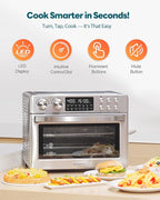 28QT Air Fryer Toaster Oven Combo, Large 12-in-1 Convection Countertop Oven with 3-Layer Cooking, Rotisserie for Chicken, 6 Heating Tubes, Fast Preheat, Fit 11" Pizza, All Accessories, Stainless Steel