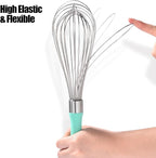 18/8 Stainless Steel Balloon Whisk, Doosu Kitchen Whisk for Cooking Handheld Egg Beater with Rust-Proof Sturdy Wires & Non-Slip Silicone Handle for Beating, Stirring, Blending (12 Wires, Aqua Sky)
