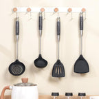 FJNATINH Silicone Wok Spatula,Turner,Ladle,Skimmer,Stainless Steel Wok Tools,Wok Utensil,Non Stick Heat-Resistant Cooking Utensils BPA Free Kitchen Utensils Cookware (Black Stainless Steel-4PCS)