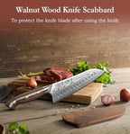 HEZHEN Santoku Knife with Wooden Sheath,7.3 Inches, 67 Layers Damascus Steel Kitchen Knife for Professional Chefs and Family, Micarta Handle,Gift Ready