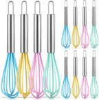 Baderke 12 Pcs 6 Inch Mini Whisks Bulk with Stainless Steel Handles Small Silicone Kitchen Whisks Non Stick Tiny Balloon Wire Whisk for Mixing Stirring Baking Cooking Party Favor Gift(Macaron)