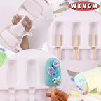 3pcs Large Silicone Popsicle Molds with Lids,4 Cavities Cake Pop Molds,Oval Ice Cream Bar Mold Ice Pop Cakesicle Molds Silicone with 100 Wooden Sticks & 100 Bags &100 Twist Ties(White)