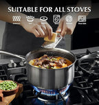 KOCH SYSTEME CS Hybrid Nonstick Stainless Steel Saucepan Set with Steamer Insert, 7PCS Triply Stainless Steel Pot Set 1Qt, 2Qt & 3Qt, 18/10 Steel Sauce Pan Set with Lids, Induction & Oven Safe