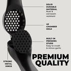 Zulay Kitchen Large Premium Garlic Press Set – Rust Proof & Dishwasher Safe, Bigger Bowl Garlic Mincer Tool with Silicone Garlic Peeler & Brush, Easy Squeeze & Clean, Ergonomic Handle - Black