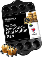 Wrenbury Mini Muffin Pan Non Toxic - Non Stick 24 Cup Small Cupcake Tray for Baking Joyful Bites - Dishwasher Friendly - Health Concious Baking - 1.8" Cup