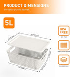 Plastic Storage Baskets With Lid, Storage Bins for Organizing, Stackable Decorative Containers for Shelves Drawers Desktop Closet Playroom Classroom Office, 8 Pack-White