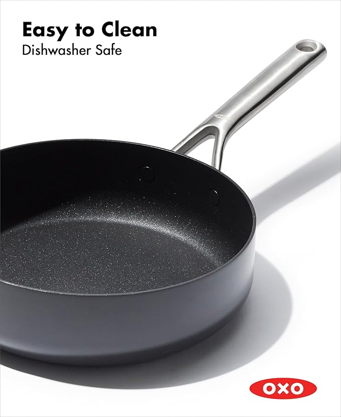 OXO Professional 3QT Saute Pan Jumbo Cooker with Lid, Hard Anodized Ceramic Nonstick Cookware PFAS-Free, Stainless Steel, Induction Suitable, Diamond Reinforced Coating Dishwasher and Oven Safe, Black