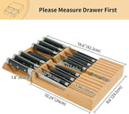 Utoplike in-Drawer Knife Block Bamboo Kitchen Knife Drawer Organizer, Handle Steak Knife Holder Without Knives, Fit for 12 Knives and 1 Sharpening Steel (Knives Not Included)
