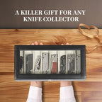 AUTOARK 2-Tier PU Leather & Velvet Knife Organizer with 17 Slots,Transparent Glass Top & Drawer,Compact Storage for Pocket Knives,Perfect for Men's Collections & Gifts,Black,MKAW015