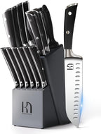 Premium Knife Set 15 Pcs Quality Kitchen Knife Set with Block, Japanese High Carbon Stainless Steel Razor Sharp Knife Block Set, Acacia Wood Block Knife Set with Ergonomic Full-tang Handle