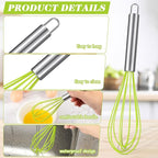 24 Sets 10 Inch Christmas Whisks Gifts DIY Fillable Christmas Tree Ornaments Xmas Colored Silicone Whisks for Cooking Heat Resistant Egg Beaters with Card Rope Bag for Candy Holder