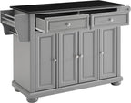 Crosley Furniture Alexandria Granite Top Rolling Kitchen Island Storage Cart, Microwave Stand, Spice Rack, Gray
