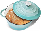 Trustmade 4.5 QT Cast Iron Dutch Oven, Enamel Coated Cookware Pot with Self Basting Lid for Home Baking, Braiser, Cooking, Aqua