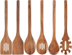 Acacia Wood Utensils Set - 6 Piece Handmade Wooden Spoons for Cooking, Natural Acacia Wood Kitchen Utensils for Non-stick Cookware, Turner, Serving Spoon, Slotted Spoon, Soup Ladle, Spaghetti