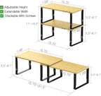 Adjustable Storage Shelves for Kitchen Cabinet Organization - Set of 2 Stackable Metal & Solid Wood Racks, Space-Saving Design for Countertop/Pantry/Garage, Easy Assembly(2 Packs/Large/Black)