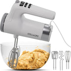 9 Speed Electric Handheld Mixer with Stainless Steel Whisk Beater Attachments & Snap Storage Case, Compact Lightweight 350 W Powerful hand held mixer for Baking & Cooking, White