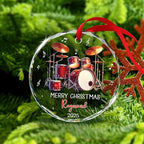 Personalized Drum Glass Ornament Gift for Band Drummer, Musical Instrument Ornament Christmas 2025, Custom Text & Name Drum Player Xmas Glass Keepsake, Instrument Lover Ornaments Christmas Tree Decor