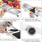 VEKAYA Mandoline Slicer for Kitchen, Stainless Steel Professional Vegetable Slicer with Adjustable Thickness, Safety Gloves & Food Holder, Easy to Clean, Ideal for Potatoes, Onions, Cucumbers