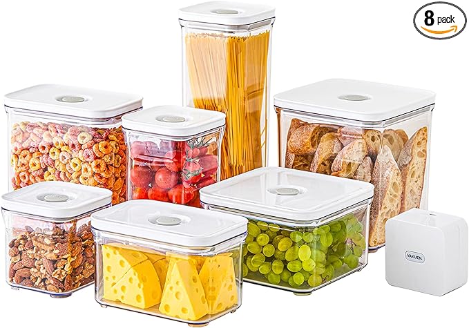 VAKUEN Premium Airtight Food Storage Containers Mega 8P/Set. Total 46.11cup, 7pcs Container and Vacuum Sealer. Smart One-Click Seal Lid, Patented Double Silicone Lining, 100% Leak Proof, BPA-FREE