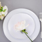 KIRE 100PCS Silver Plastic Plates - Heavy Duty White Disposable Plates with Silver Rim for Party/Wedding - Include 50Pcs 10.25inch Dinner Plates and 50Pcs 7.5inch Dessert Plates for Christmas