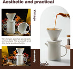 Pour Over Coffee Maker Set Vintage Ceramic Pour Over Coffee Dripper Set with 20 Count Paper Coffee Filters,for Home Café Restaurant Camping,15.8 Ounces(White)