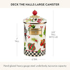 MACKENZIE-CHILDS Enamel Canister, Kitchen Storage Container with Lid, Large, Deck the Halls