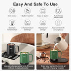 Temperature Control Smart Mug, Self Heating Coffee Mug LED Display, 180 Min Battery Life - Hot up to 149℉ Fast Wireless Charger Base Improved Design Coffee Serving Sets (12oz, Turquoise)