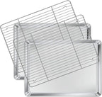 Deedro Baking Sheet with Rack Set [2 Sheets + 2 Racks], Stainless Steel Cookie Half Sheets Baking Pan Oven Tray with Cooling Rack, 17.32 x 12.28 x 1 Inch, Heavy Duty, Non-toxic, Easy Clean