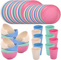 LIYH 48 Pcs Wheat Straw Dinnerware Plates and Bowls Set Dishwasher Safe Unbreakable Light Weight Plates Service for 12 Reusable Dinnerware Set Multicolor Set Dish Set