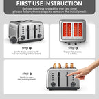 BUYDEEM DT640 Retro 4 Slice Toaster, 7 Shade Settings, Extra Wide 1.5'' Slots, Stainless Steel Toaster with Bagel Muffin Defrost Reheat Function, Retro Silver