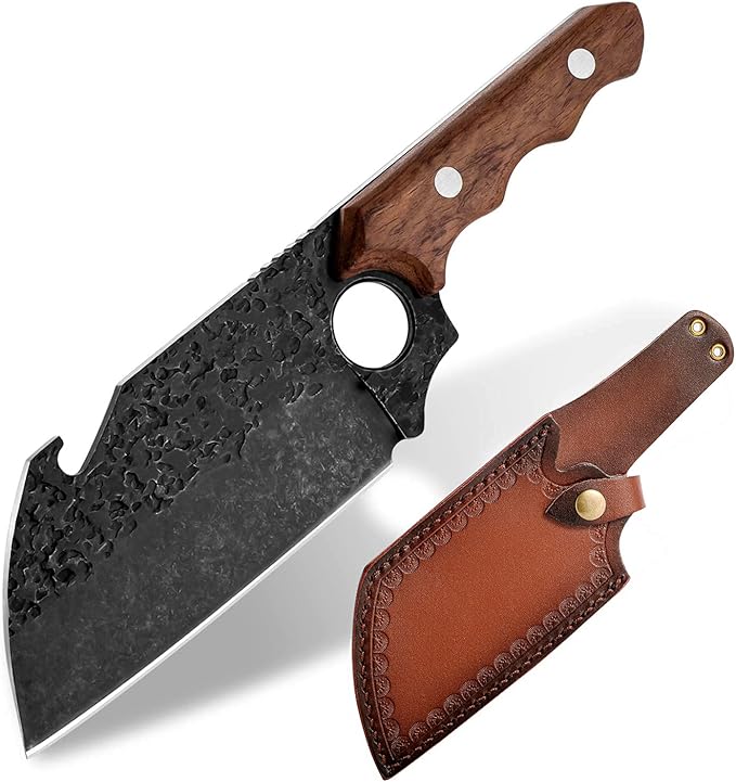 Purple Dragon Boning Knife Hand Forged Chef Knife with Leather Sheath Gift Box Bottle Opener Design Sharp Meat Butcher Cleaver Kitchen Knife for Kitchen Outdoor BBQ Camping