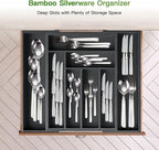 Pipishell Bamboo Expandable Drawer Organizer for Utensils Holder, Adjustable Cutlery Tray, Wood Drawer Dividers Organizer for Silverware, Flatware, Knives in Kitchen, Bedroom, Living Room (Black)