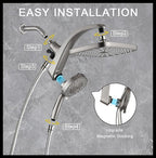 High Pressure Rain Shower Head: Upgrade Shower Heads with Handheld Spray Combo with Fixed Showerhead and 10 Sprays Handheld Shower Head, Detachable Showerheads Built-in Magnetic Docking and Power Jets