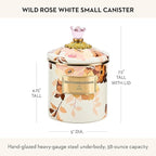 MACKENZIE-CHILDS Enamel Canister, Kitchen Storage Container with Lid, Small, Wild Rose White