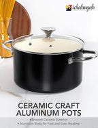 MICHELANGELO Ceramic Stock Pot with Lid, 6 Quart Pot with Nonstick Coating, Induction Cooking Pot for Induction and All Stovetops - 6QT, Black