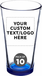 Custom Libbey Pint Glass 16 oz. Set of 10, Personalized Bulk Pack - Beer Glasses, Heavy Duty Drinkware - Blue
