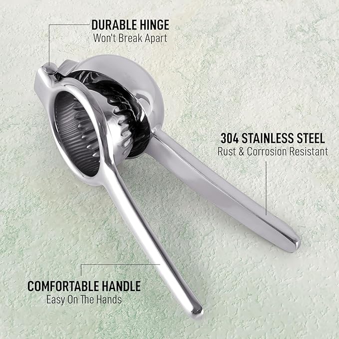 Zulay Kitchen Lemon Squeezer Stainless Steel with Premium Quality Heavy Duty Solid Metal Squeezer Bowl - Large Manual Citrus Press Juicer and Lime Squeezer Stainless Steel - Silver