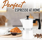 Zulay Moka Pot Espresso Stovetop Coffee Maker - Leak-Proof, Stainless Steel, Easy to Clean, Heat Resistant Handle & Knob - for Authentic Cuban & Italian Style Espresso - Makes 6 Espresso Cups - White