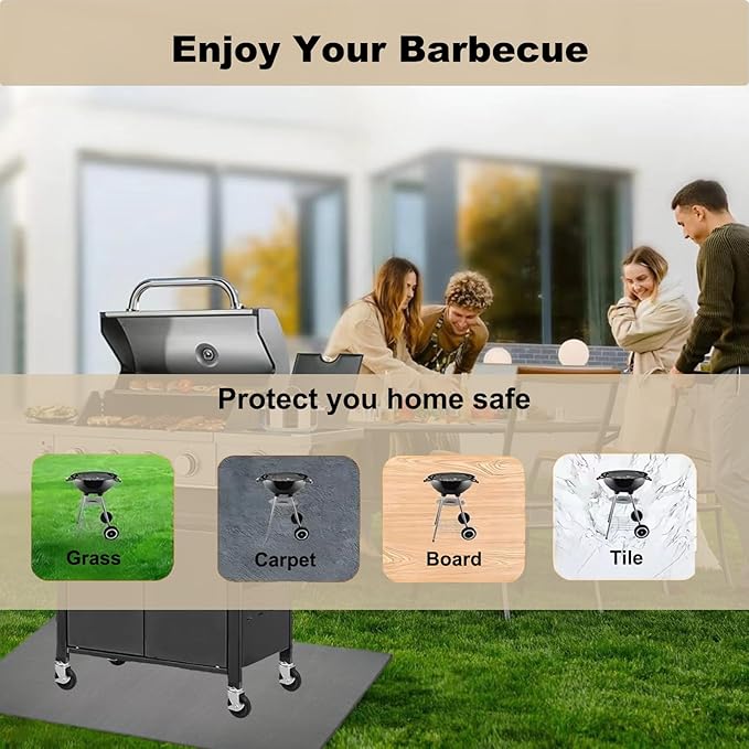 BBQ Grill Mat for Outdoor Grill, 50 x 38 inches Heavy Duty Thickened Under Grill Mats, Oil-Proof Waterproof Floor Protector for Deck and Patio