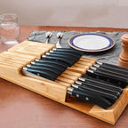 NIUXX Bamboo In-Drawer Knife Block Set for 16 Knives(Not Included), Large Kitchen Detachable Washable Cutlery Slot Organizer Storage Holder for Sharpening Steel and Cutter