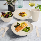 Wheat Straw Dinnerware Sets - SGAOFIEE 36 Piece Unbreakable Dinnerware Sets, Reusable Wheat Straw Plates and Bowls Sets, Travel Camping Cutlery Set, Dishwasher Microwave Safe Dinnerware-Beige White