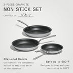 Made In Cookware - ProCoat Non Stick 3 Piece Frying Pan Set (Includes 8",10",12") - 5 Ply Stainless Clad - Professional Cookware - Crafted in USA - Induction Compatible - (Graphite)