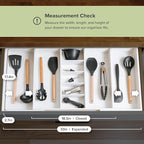 KitchenEdge Adjustable Kitchen Drawer Organizer for Utensils and Junk, Food-Safe Contract Grade with 100% Sustainable Wood, Expandable from 19 to 33 Inches Wide - White Bamboo