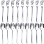 24 Pcs Forks and Spoons Silverware Set, Food Grade Stainless Steel Flatware Cutlery Set for Home, Kitchen and Restaurant, 12 Dinner Forks and Dinner Spoons, Mirror Polished & Dishwasher Safe